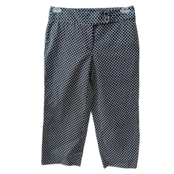 Rafaella Black Geometric Capri Pants Womens 4 Stretch Button Classic Business - Picture 1 of 8